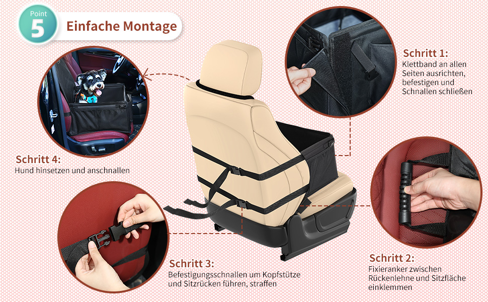 Автокрісло для собак KYG - Стабільне, водонепроникне, неслизьке та стійке до подряпин - для собак малого та середнього розміру - на переднє та заднє сидіння (Чорний) 6696