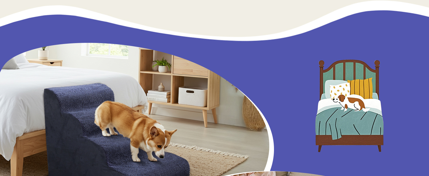 Сходинки для собак Eukue: 5 сходинок, складані, для малих та великих собак, з антиковзким покриттям, для ліжка, дивану (блакитні)