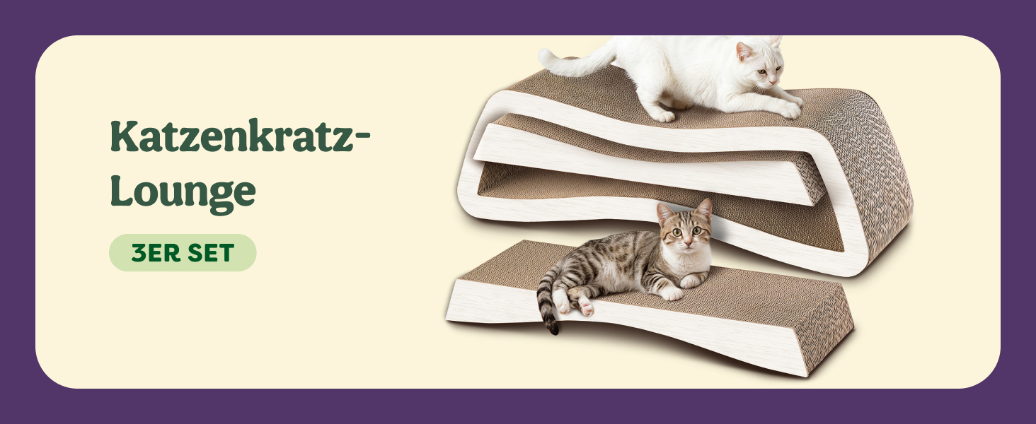 Кігтеточка для котів 3 шт. XXL 75 см - Міцний картон для догляду за кігтями - До 2 років використання - Економія місця - Захист диванів та меблів (Mountain) (Білий)