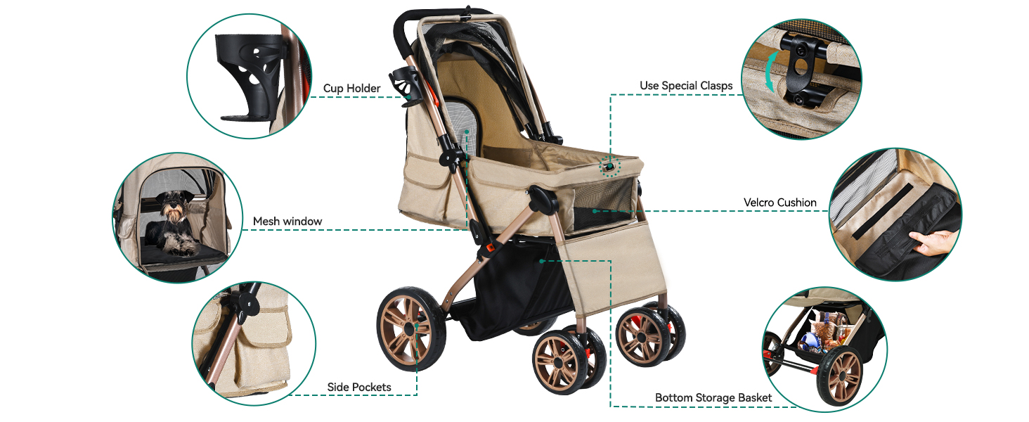 Візок для собак YITAHOME, розкладний, для маленьких собак, сірий (без сумки для мами)