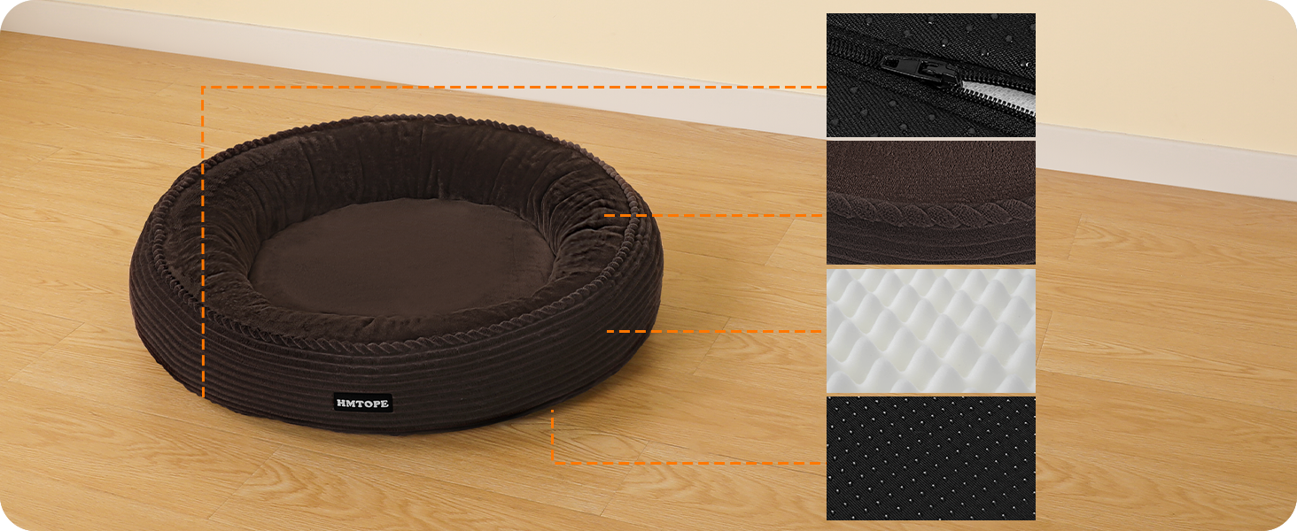 Кругле ліжко для собак середніх порід, котів. М'яке, зручне, знімний чохол, Ø 70 см (60x60x18 см), коричневе