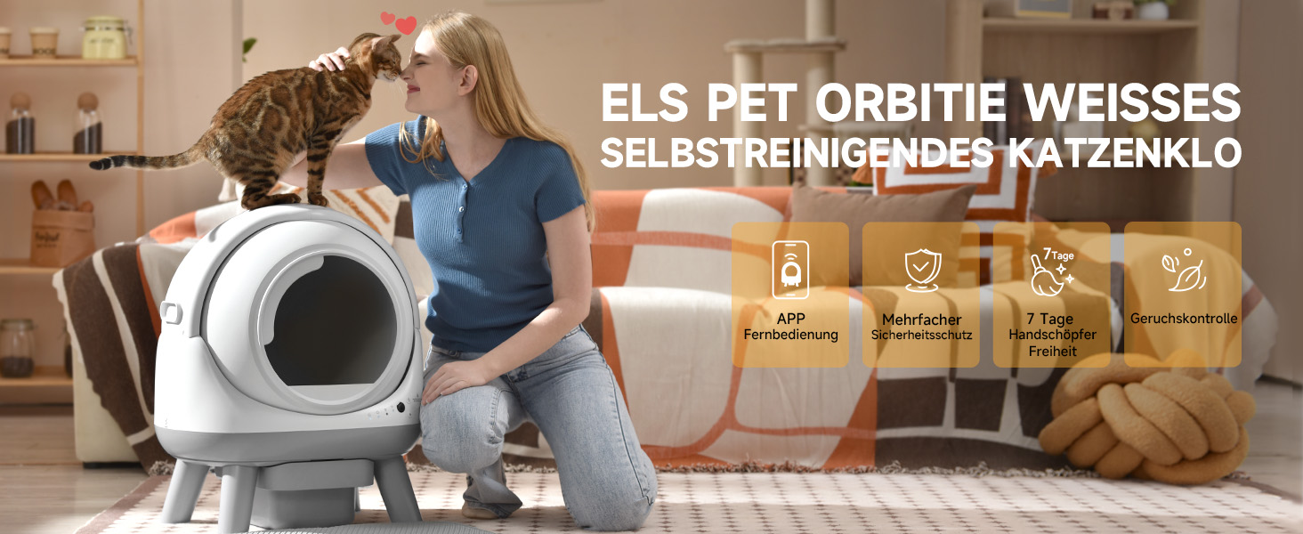 Автоматичний лоток для котів ELS PET з самоочищенням, захистом від розльоту, керуванням через додаток, без запаху, з килимком для котячого туалету та пакетами для сміття (для кількох котів) (Чорний та Сірий) (Білий Сірий)