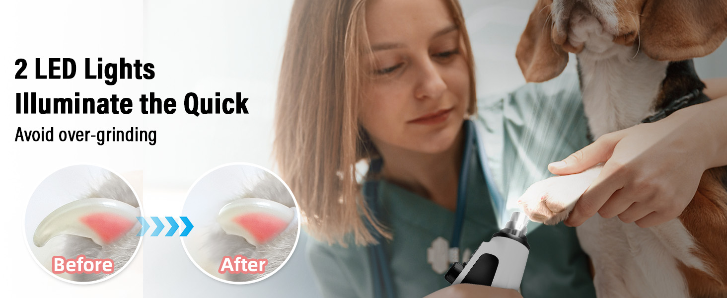 Шліфувальник кігтів для собак Casfuy Smarter Krallenschleifer - 6 режимів, 2 LED-лампи, тихий, акумуляторний, для собак та котів великих, середніх та маленьких порід
