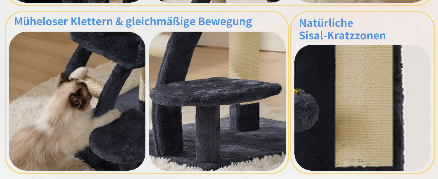 Кігтеточка для котів Heybly HCT009SM сірого кольору, 75 см, з платформою, печерою, гамаком та драбиною