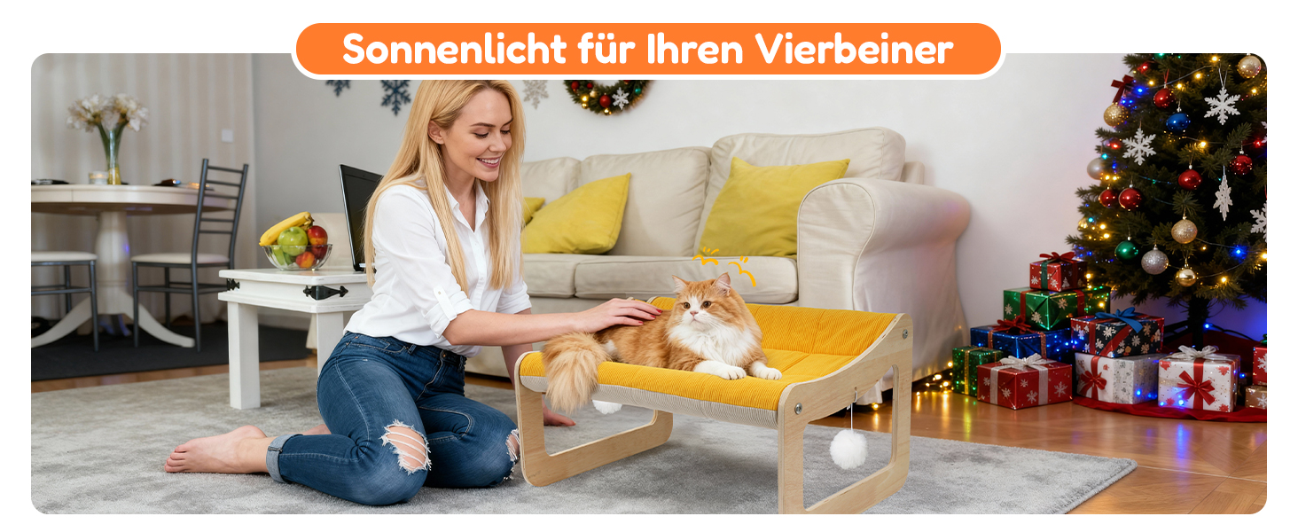 BSWAY Підвищене ліжко-софа для котів з дерева, сонячно-жовтий колір, 53x40 см, стильний котячий стільчик з знімним чохлом для матраца, до 15 кг