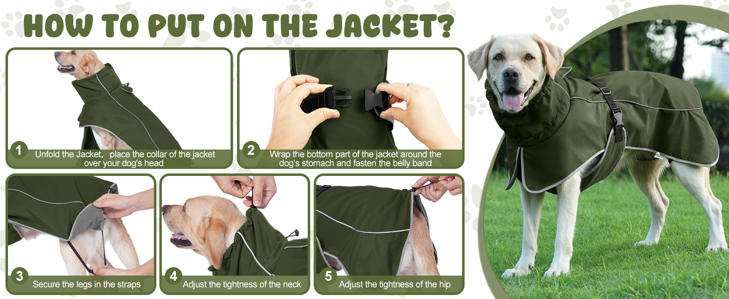 Водонепроникна куртка для собак HezzLuv, світловідбиваюча, вітрозахисна, тепла зимова куртка з м'яким флісовим підкладкою для собак маленьких та великих порід, для активного відпочинку на природі, кемпінгу та походів у холодну погоду (M(спина: 50см), армійний зелений)