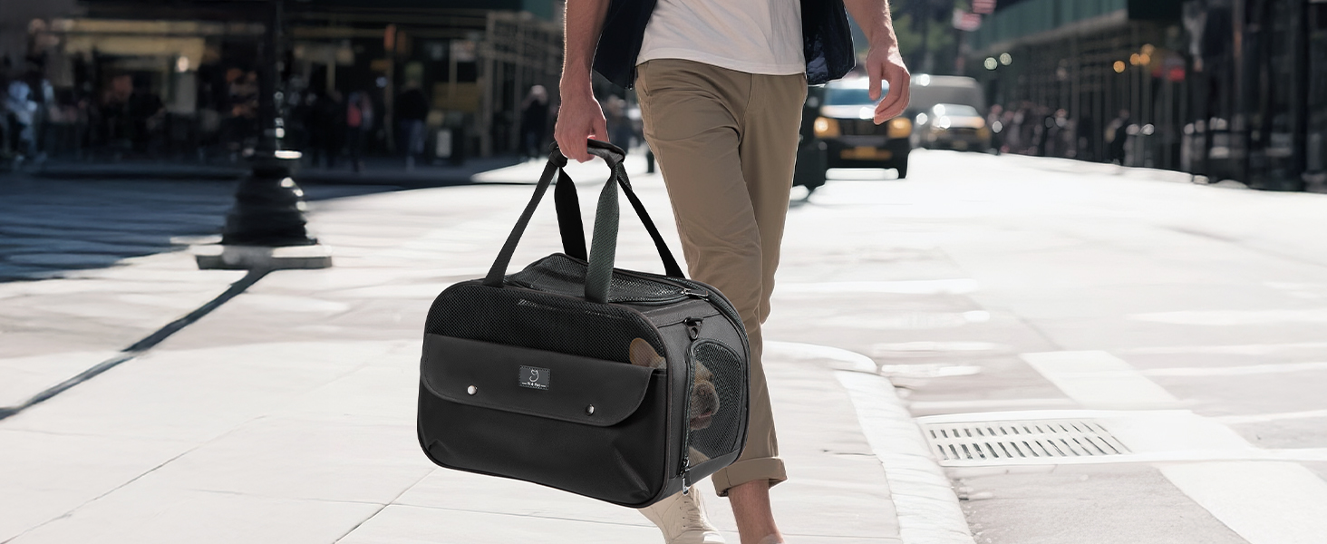 Транспортний бокс для котів та собак 4 PET - для кабіни літака/автомобіля, легкий, з безпечними пряжками та сіткою, чорний