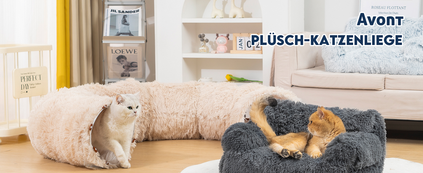 М'яке ліжко для котів Avont Flauschig, знімний та пральний чохол, диванчик для котів та маленьких собак - сірий