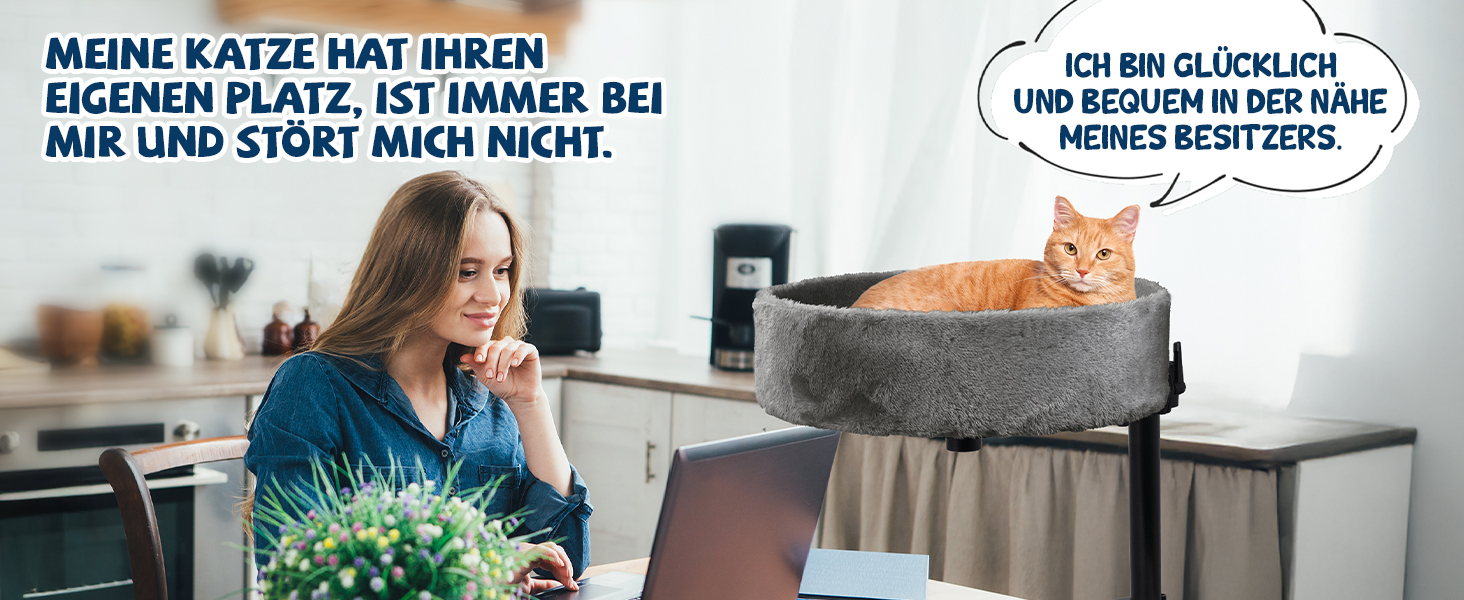 BSWAY Лежанка для кота на стіл - без свердління, 360° обертання, регульована висота. Підвищена котяча лежанка над столом. Тримає кошеня/кота близько, робочий простір чистий. (Темно-сірий, XL)