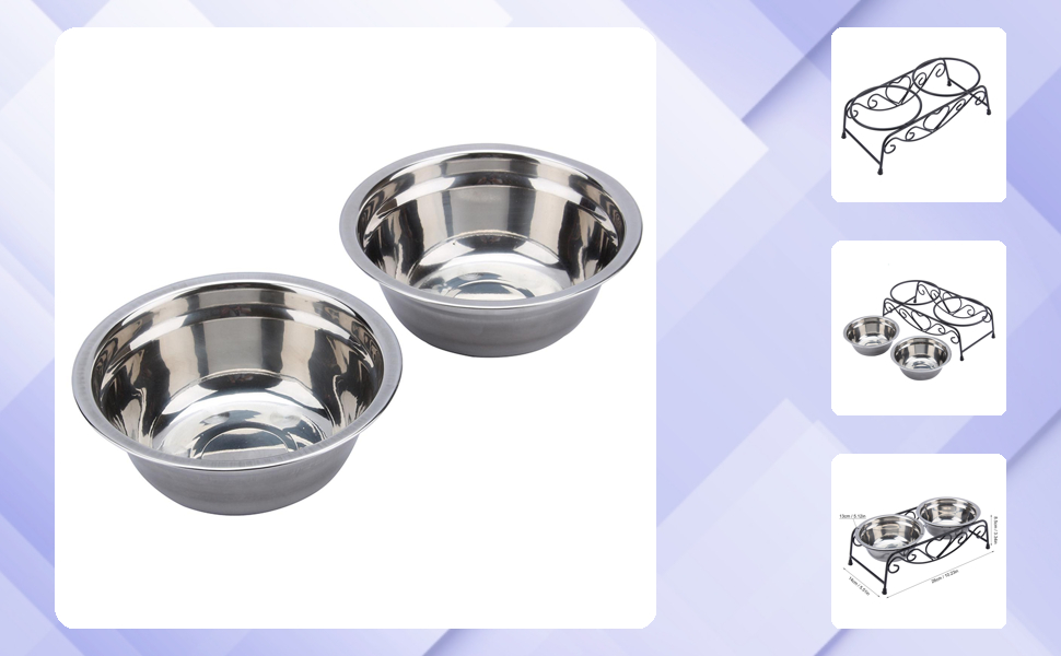 Набір мисок для собак та котів з нержавіючої сталі, подвійний набір з підставкою, миски для води та корму