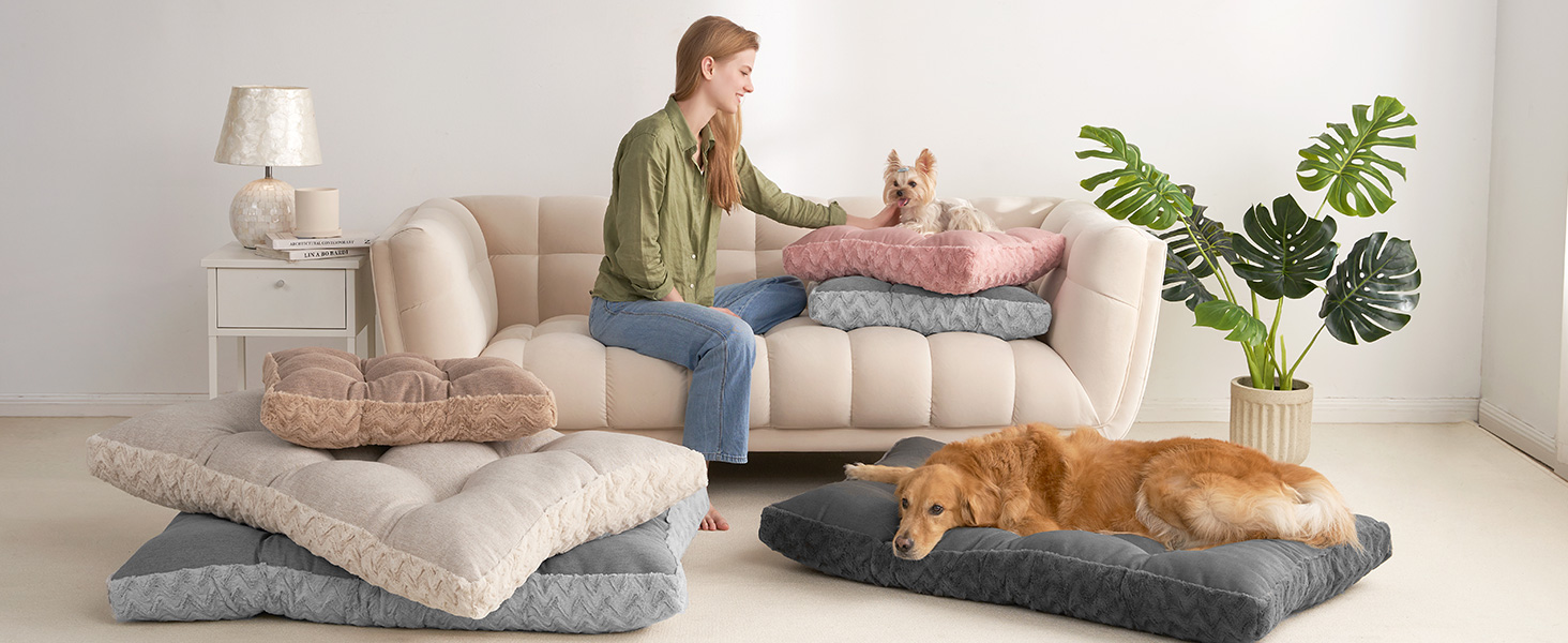 Килимок для собак великих порід, 104x68 см, XL, штучне хутро та льон, Бежевий