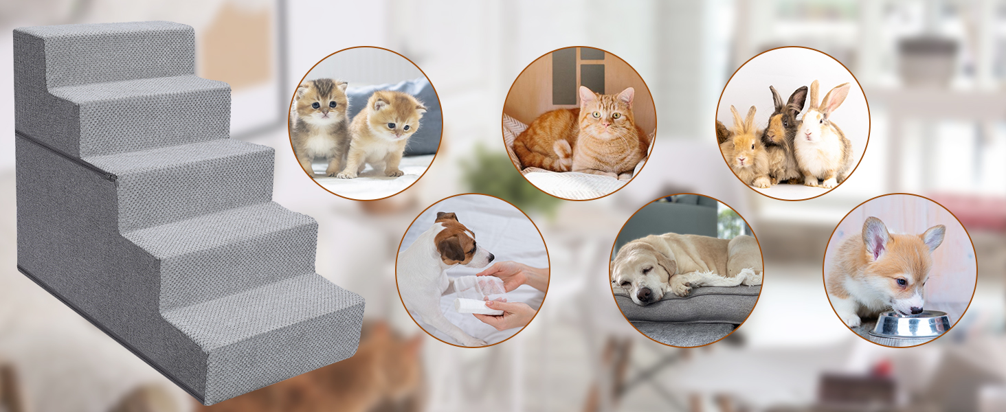 Сходинки для собак Eukue: 5 сходинок, складані, для маленьких та великих собак, з антиковзким покриттям, для доступу до ліжка/дивану, сірого кольору