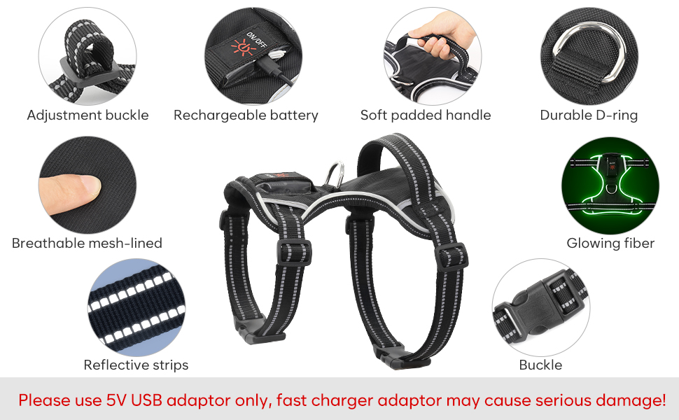 Світловідбиваючий жилет для собак Colaseeme Light з LED-підсвічуванням, регульований, чорний, розмір S