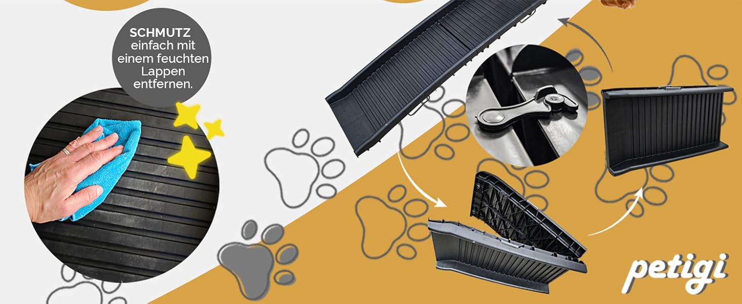 Рампа для собак у автомобіль, алюміній, Petigi, для SUV, неслизька, вантажопідйомність 70/90/150 кг, моделі 01/05 (155/154 см)