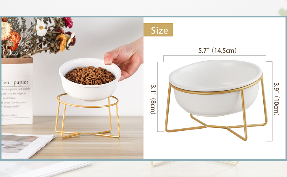 Підвищений набір мисок для собак та котів з підставкою - 2 шт. по 480 мл, кераміка, білий