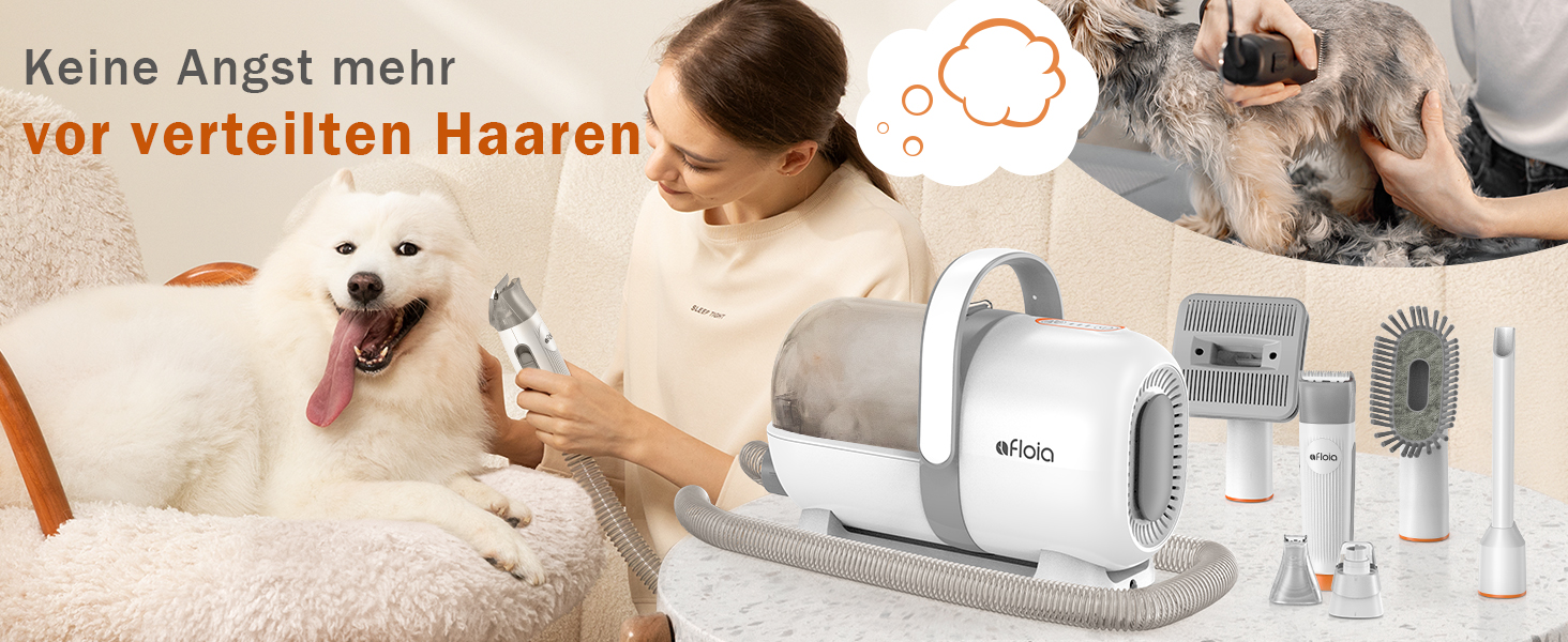 Професійна машинка для стрижки собак Afloia з пилососом, комплект догляду за домашніми тваринами, тиха машинка для собак та котів, професійна машинка для стрижки собак з 7 інструментами, об'єм 1.5л