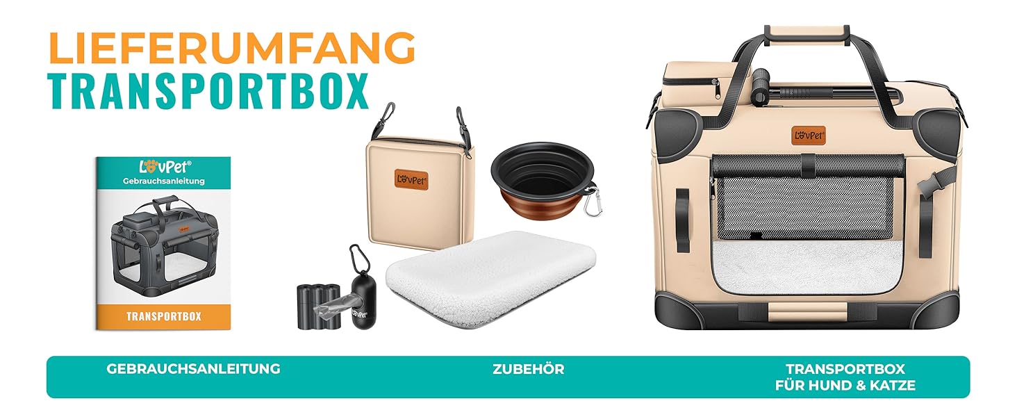 Транспортна переноска для собак та котів LOVPET® L 70x52x52 см | З підлітком для їжі та плечовим ременем | Бежева