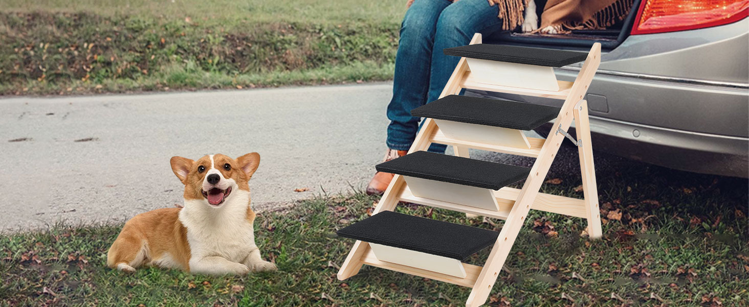 Сходинка для собак Vigevee 2-в-1: розкладна сходинка для домашніх тварин, 65.5 см, 4 сходинки, максимальне навантаження 80 кг, з антиковзким килимком для собак та котів