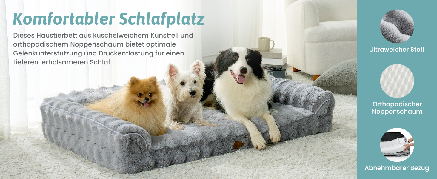Ортопедичне ліжко для собак XL з штучного хутра, U-подібне, великі породи, водонепроникний чохол, антиковзаюче, м'яке, тепле, для прання