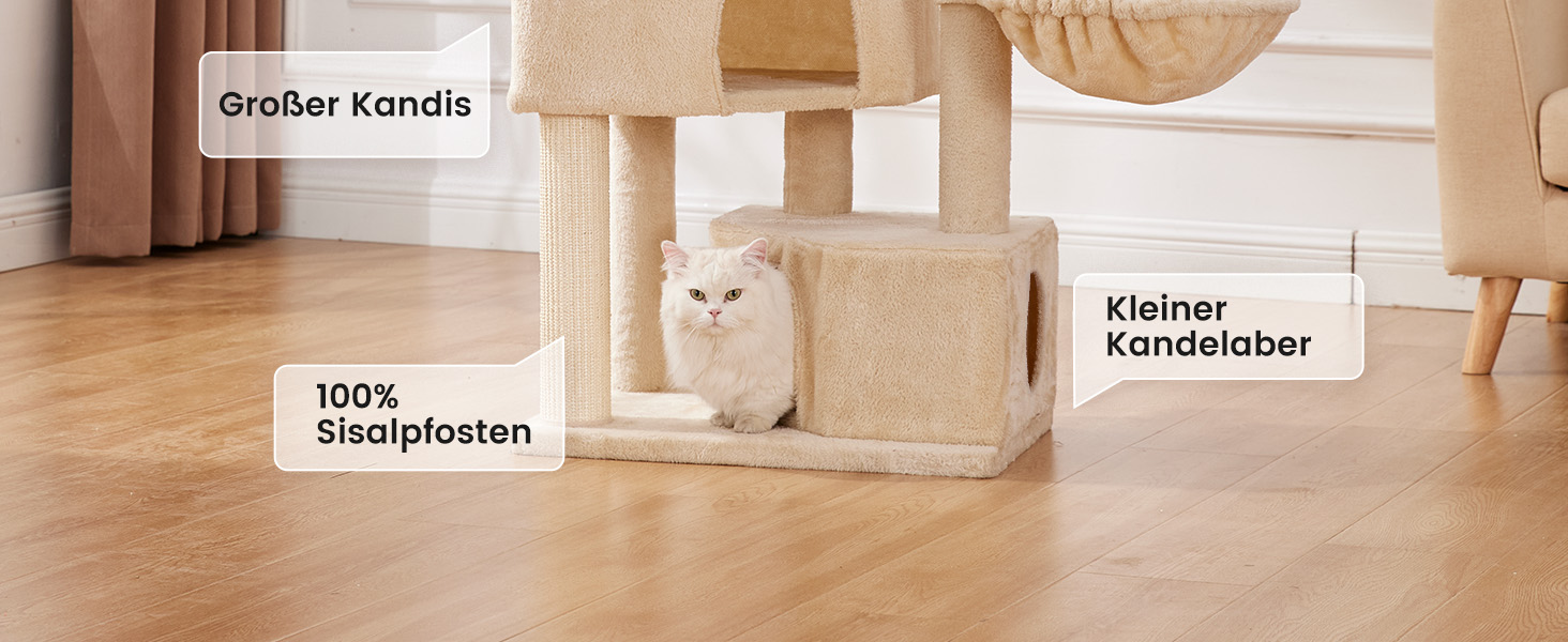 Кліматизатор для котів Gardner Pet Katzenbaum, 105 см. Кліматизатор з дряпальною колоною, платформою, 2 печерами, кошиком, сірий (59 x 44 x 105 см)