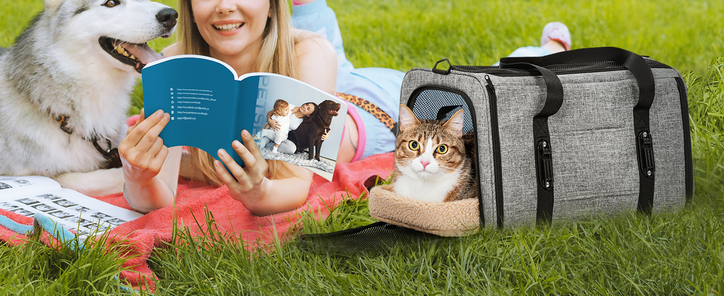 Переносна переноска для котів та маленьких собак Petsfit - сіра, розмір M (45,5 x 28 x 28 см)
