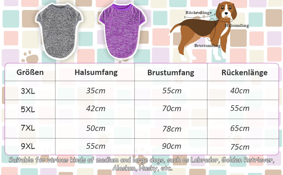 Пуловери для собак RANYPET 2 шт. Великі, теплі, зимові, в'язані, для середніх собак, 9XL (обхват грудей 90 см, довжина спини 75 см), 5XL (обхват грудей 70 см, довжина спини 55 см), колір: фіолетовий+сірий