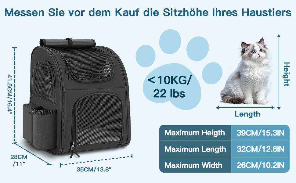Рюкзак для тварин до 10 кг з сіткою, чорний: зручний та дихаючий для собак та котів