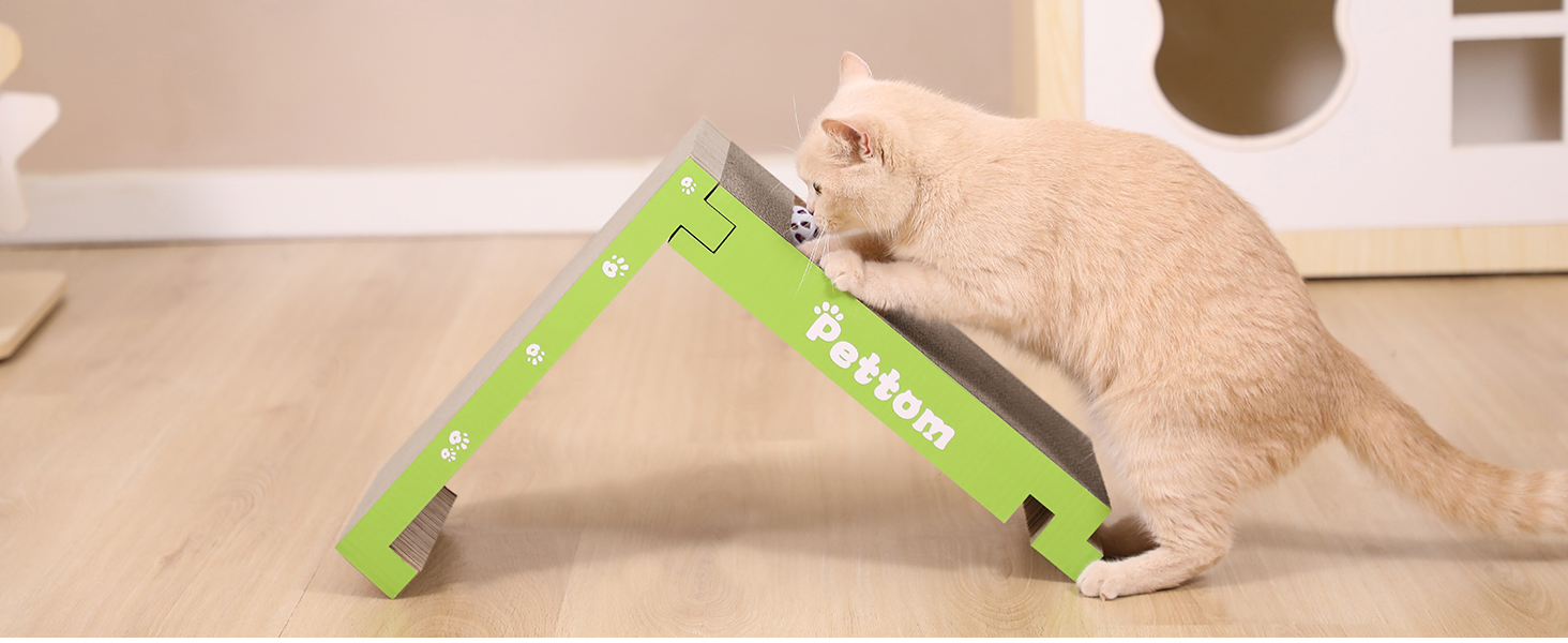 PETTOM Кігтеточка для котів з м'ячиком, з картонної коробки, 66*30 см, двостороння, 43*24*6 см