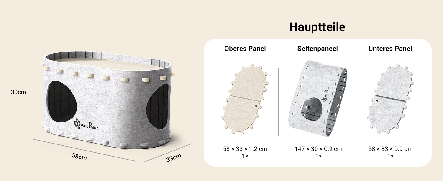 Кігтеточка-будиночок для котів DownyPaws з фетру, 2-ярусна, 50x33x50 см, для ігор та відпочинку, теплий дизайн, захист кігтів, білий