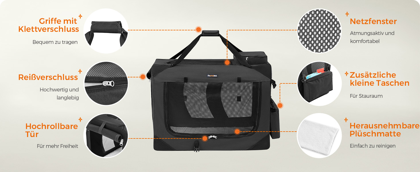 Клітка для собак Feandrea, XL, 81 x 58 x 58 см, чорна, з металевим каркасом та зручними ручками