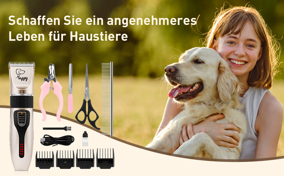 Професійна машинка для стрижки собак, тиха, для довгого та густого волосся, електрична, бездротова, акумуляторна, для собак, котів, домашніх тварин, чорний / золотий