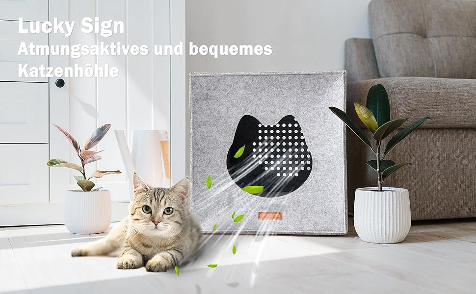 Кігтечка для котів LuckySign Kallax: будиночок-кігтечка з подушкою, сірий, 33x33x37 см (для 2 котів)