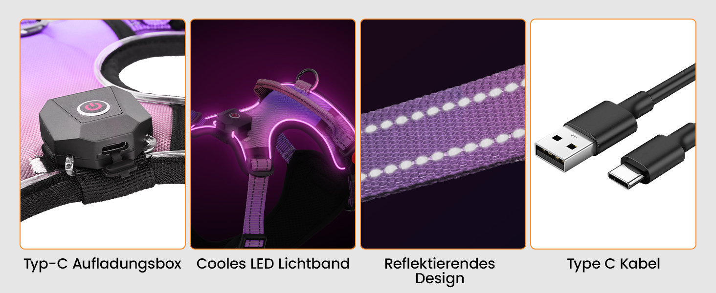 Світловий LED шлейка для собак DAISTERN BSWAY, розмір L, з ручкою, акумуляторна, 3 режими блиску, відбивні смуги, для малих і середніх порід