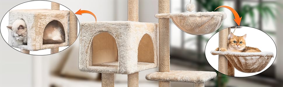 Кліматичний комплекс для котів Kratzbaum 145 см: кігтеточка, ігровий центр, платформа, лежанка, печера, сизаль, бежевий