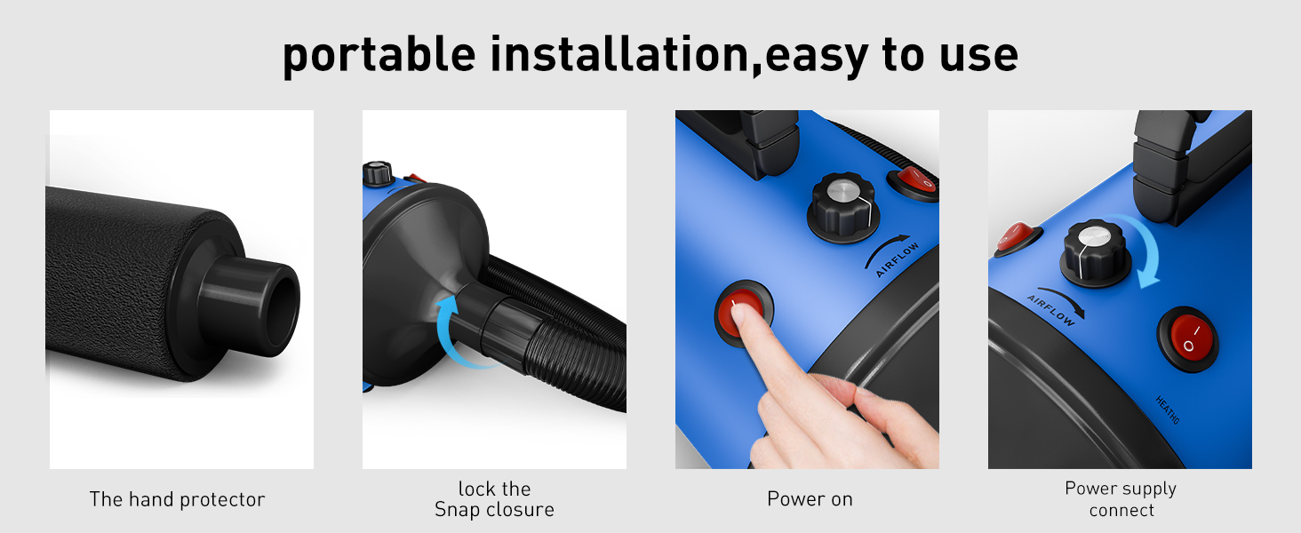 Фен для собак Blower - тихий, 4.5 PS / 3200W, регулювання швидкості, 4 насадки, синій