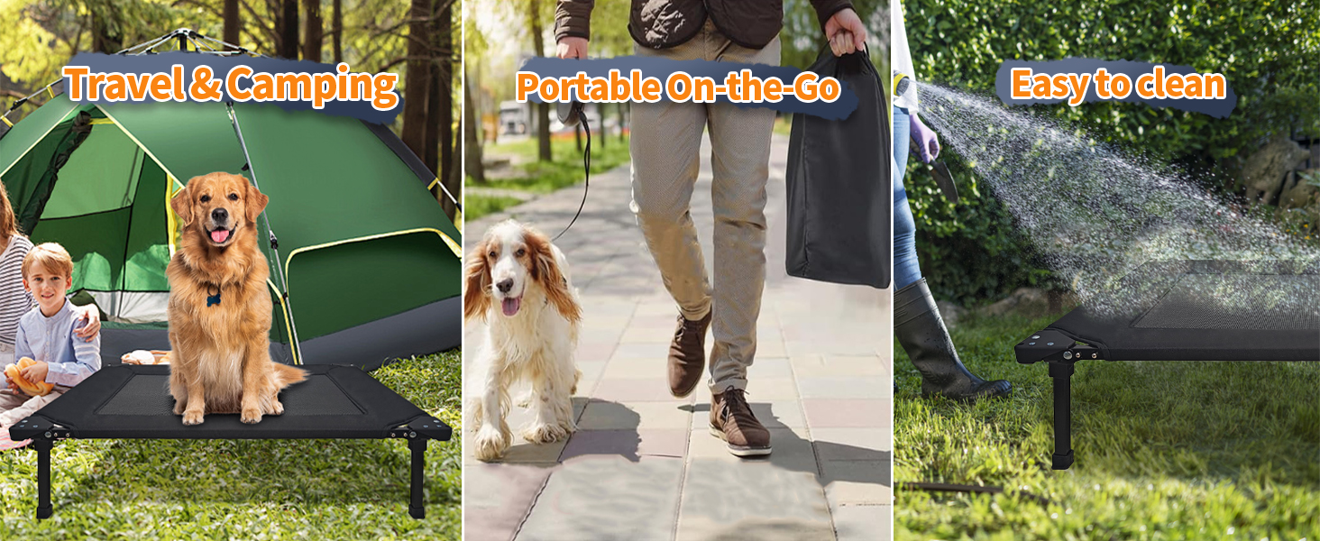 Охолоджуване ліжко для собак Pozico, складане, з металевим каркасом та дихаючою сіткою, для собак та котів, чорне, розмір L (83x66x20)