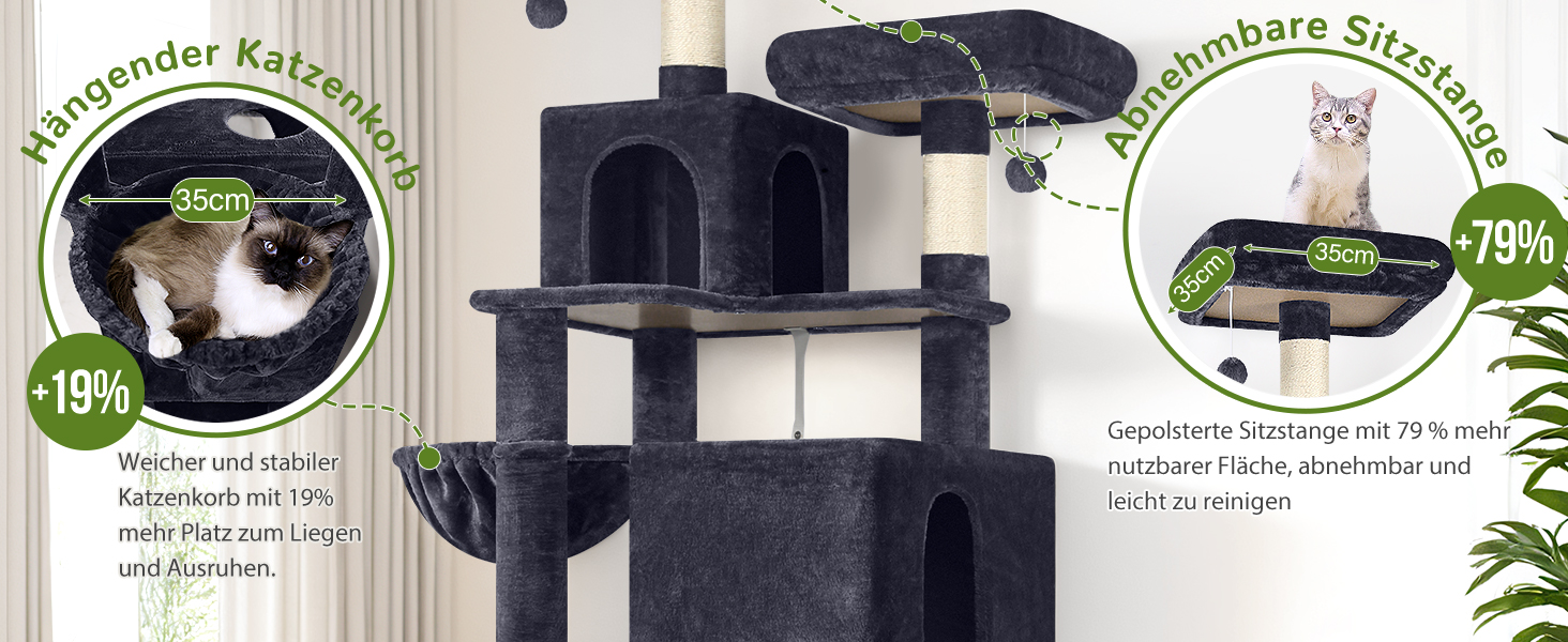 Драбина для котів Globlazer Kaktus XXL 195 см з 2 будиночками, 2 стійками, великою гамаком 50*33 см, кошиком. Стабільна велика драбина для котів, дорослих, відпочинку та ігор в приміщенні (F76).