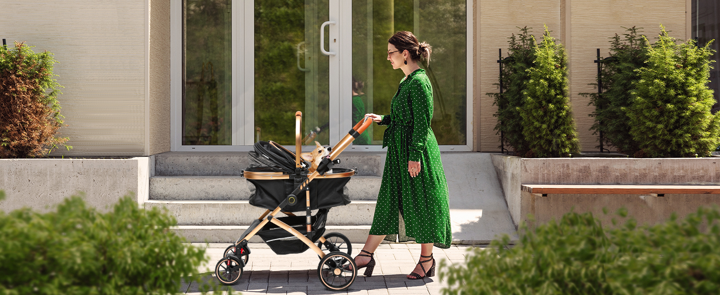 Візок для собак YITAHOME 3 в 1: візок, переноска, прогулянковий візок. До 22 кг, складний, для маленьких собак та котів (чорний)