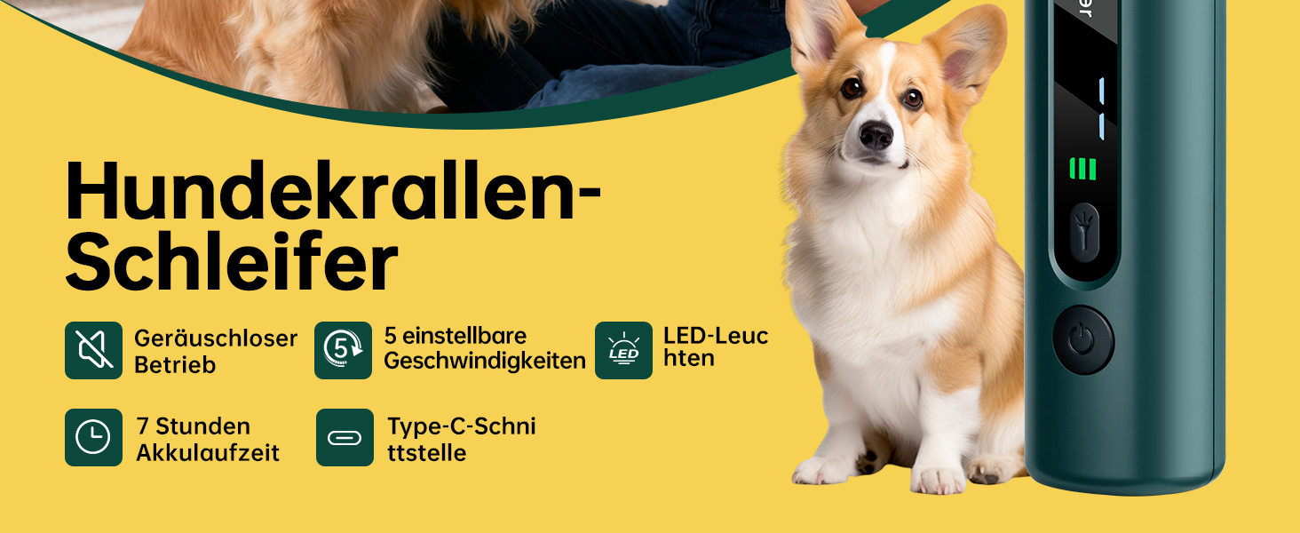 Машинка для стрижки кігтів для собак та котів Krallenschleifer з LED підсвіткою, 5 режимів, тиха (45 дБ)