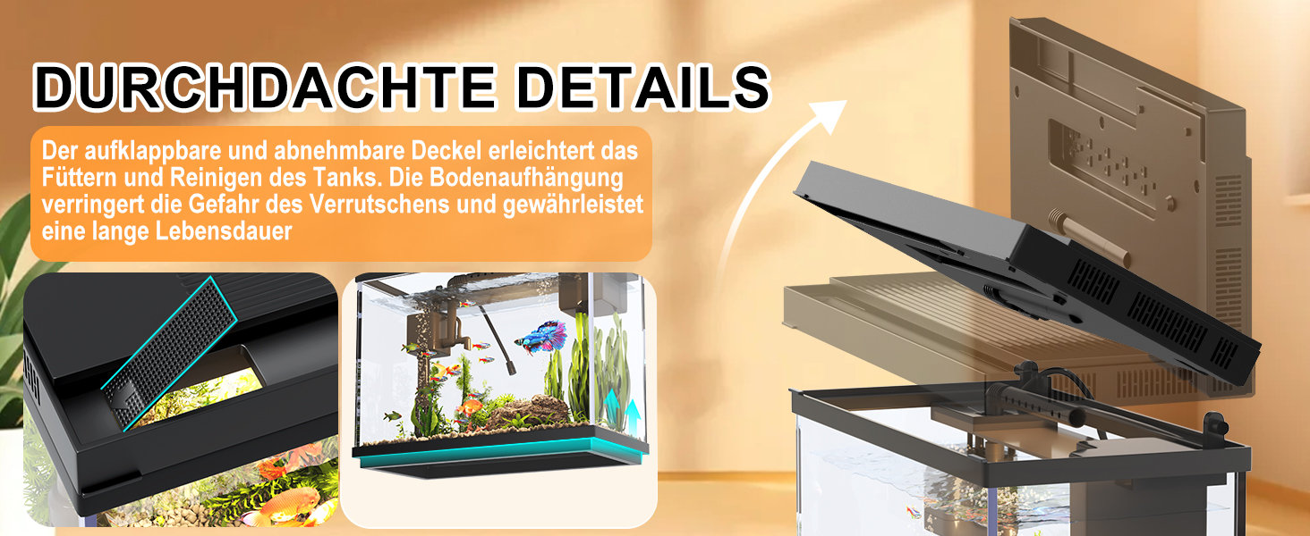 Акваріум Vehipa Nano 9L з інтелектуальним зволожувачем повітря, індикатором температури, склом UHD, 7-кольоровим підсвічуванням, 3-в-1 насосом з фільтрацією, подачею кисню та циркуляцією, чорний