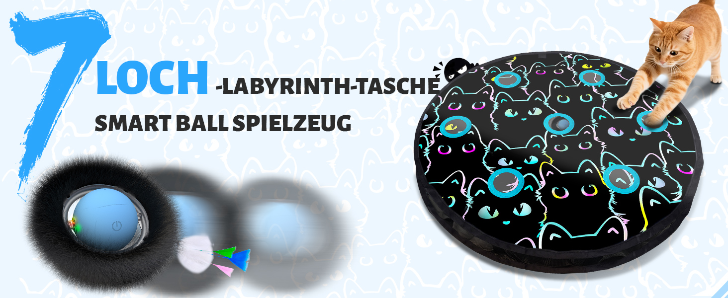 Іграшка для котів GoldenSun: м'ячик з дзижчанням, мишки на килимку, 5-дірковий хованки, блакитний колір