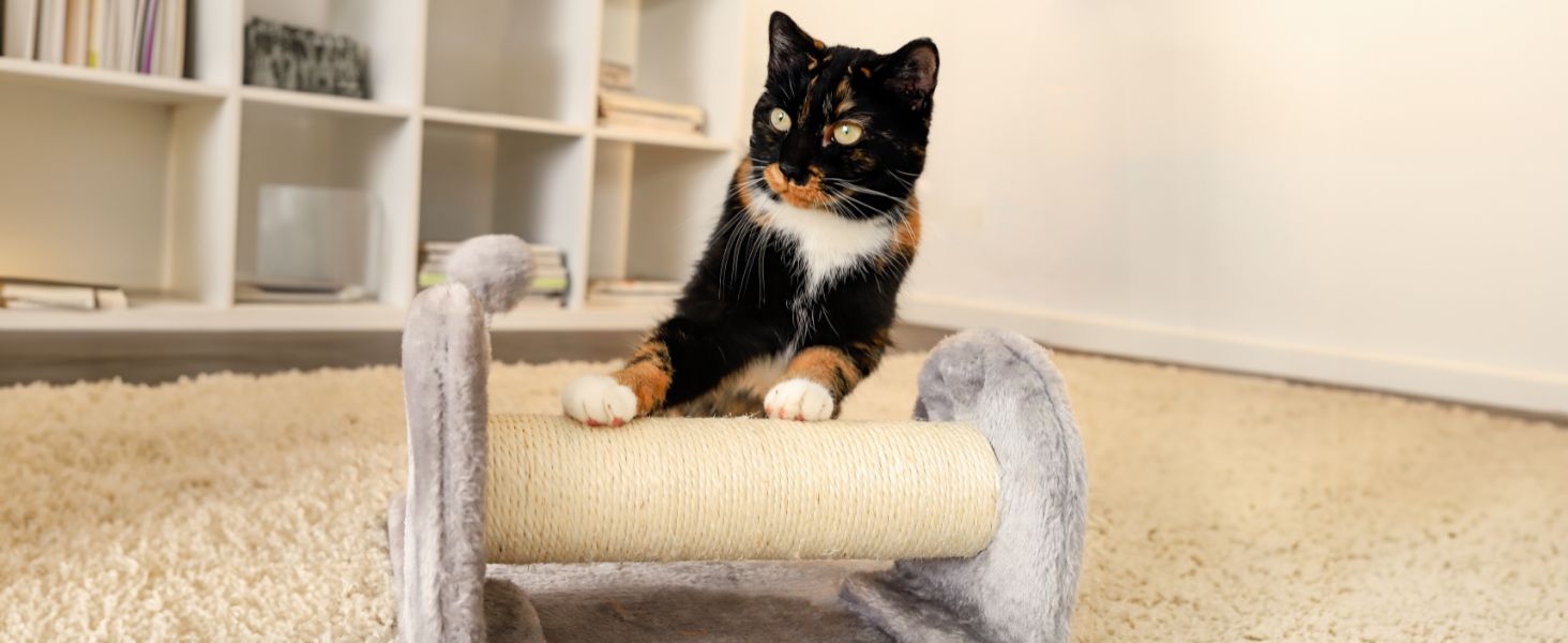 Котячий будиночок Lionto з дряпалкою, іграшкою та мотузкою, 40x30 см, сірий