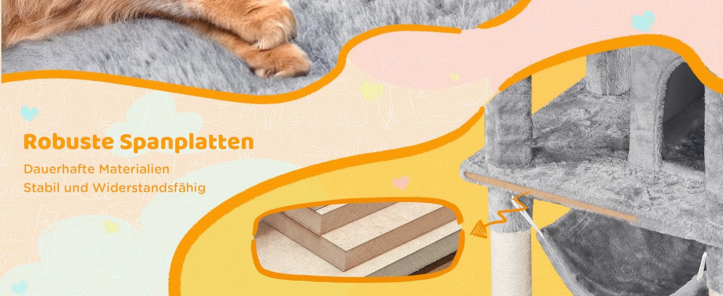 Котячий комплекс Yaheetech 170 см: кігтеточка, ліжко, гамак, іграшки, сірий колір