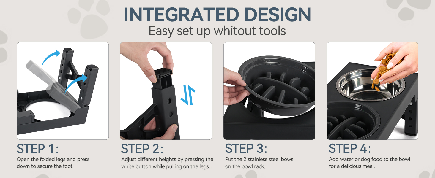Підвищений годівниця для собак PAWISE, 5 рівнів регулювання, для собак маленьких, середніх та великих порід, з двома великими мисками з нержавіючої сталі, антиковзаюча, BPA free пластик