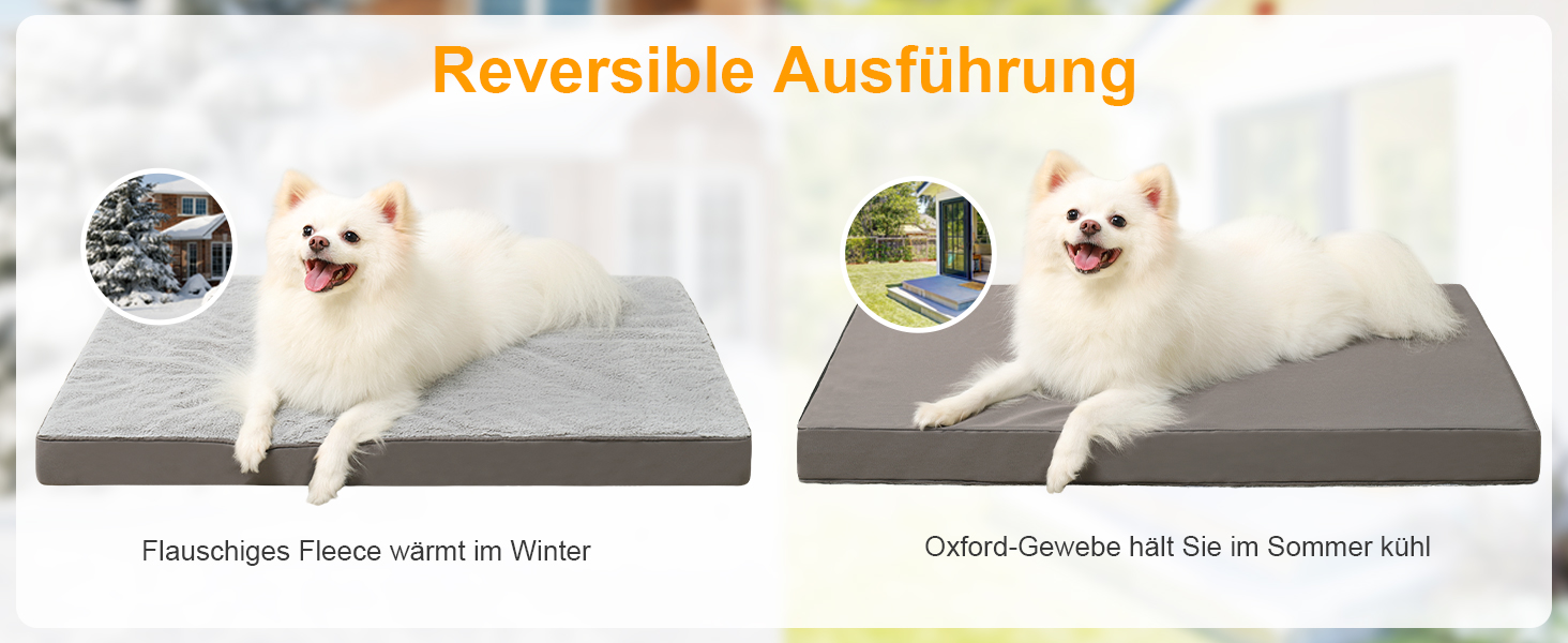 Ортопедичне ліжко для собак великих порід KSIIA, 91x68 см, знімний ковпак, двостороннє, сіре, 75x47x7 см