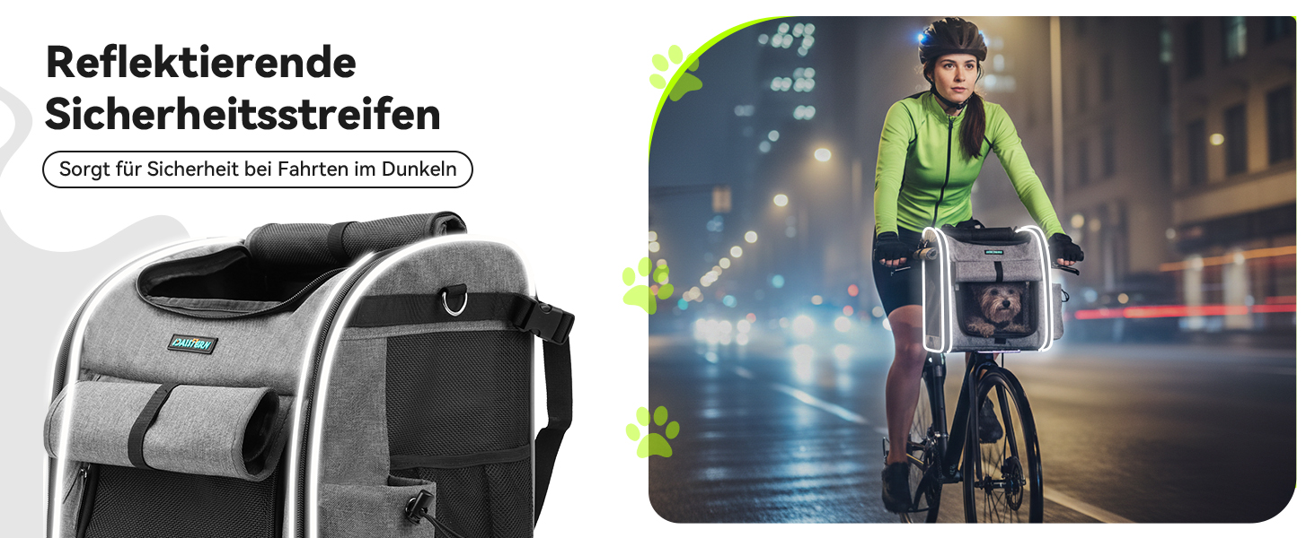 Корзина для собак на велосипед до 10 кг з міцною L-подібною кріпленням Φ80mm, складана, дихаюча, 4-в-1 (рюкзак, сумка через плече, автокрісло), з комфортним подушкою та світловідбиваючими смугами