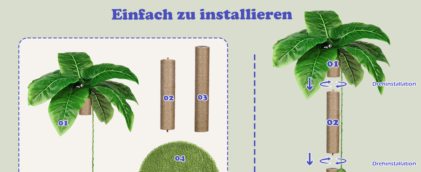 Котячий будиночок з дряпальною колоною Eukue, 80 см, білий/зелений, з платформою, мотузкою та стійкою основою