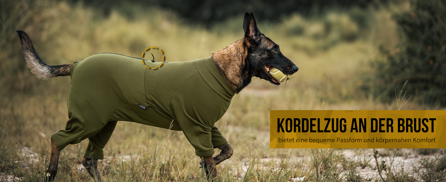 Комбінезон для собак OneTigris FUZZBUD, зелений, L: теплий, еластичний, для собак середніх та великих порід, захист від випадання шерсті, алергії, витікання, ран