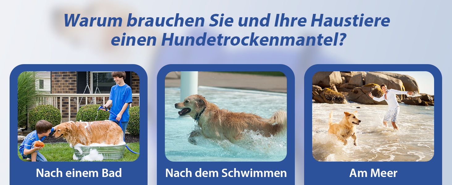 Рушник для собак з капюшоном, вбираючий рушник для сушіння після купання, підходить для собак та котів усіх порід, розмір L (блакитний)