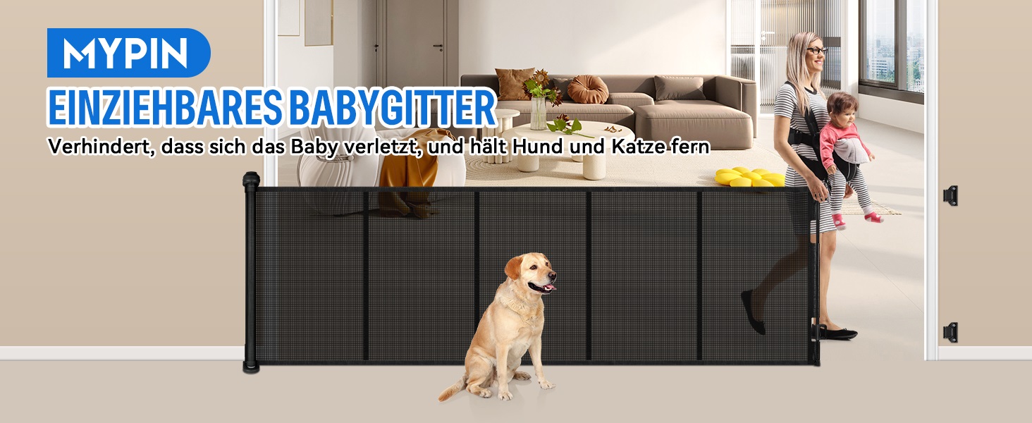 Захист для дверей MYPIN, висувний, 0-140 см - сітка для собак, дітей, для дому та вулиці, чорний